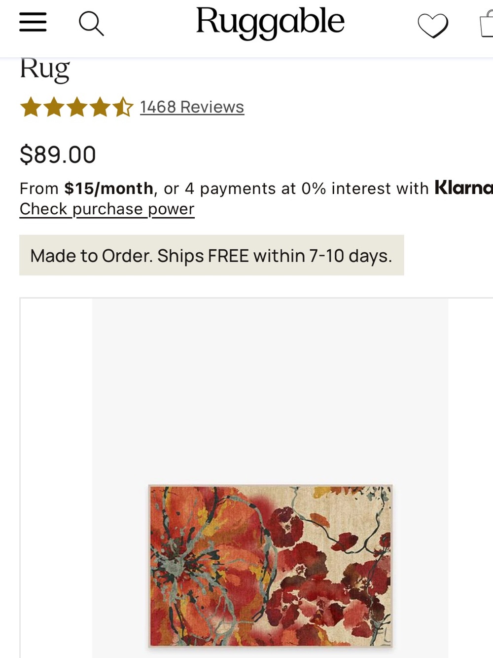 Ruggable watercolor floral coral Accent Rug in Red and Cream - 2’x3’